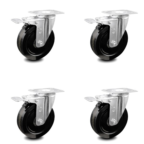 5 Inch Phenolic Swivel Top Plate Caster Set with Total Lock Brake
